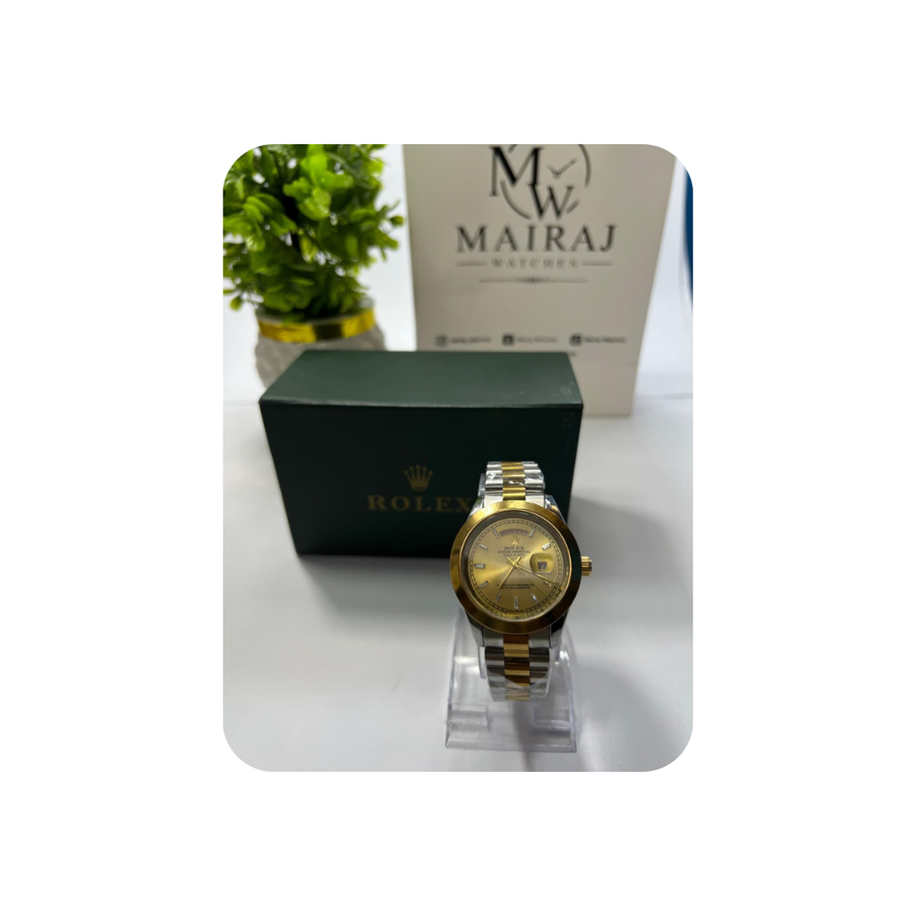 Rolex Gold and Silver + Gold Dial with DAY and DATE function| Water Proof | Stainless steel