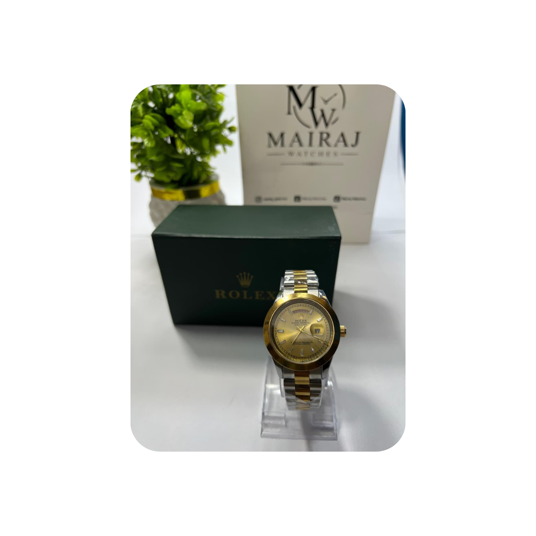 Rolex Gold and Silver + Gold Dial with DAY and DATE function| Water Proof | Stainless steel