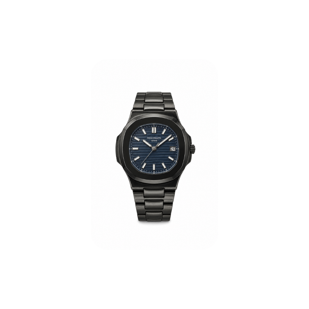 PATEK Black Steel Watch for Men | Premium Blue Dial Stainless Steel Wrist Watch