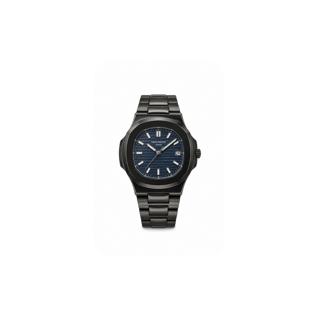 PATEK Black Steel Watch for Men | Premium Blue Dial Stainless Steel Wrist Watch
