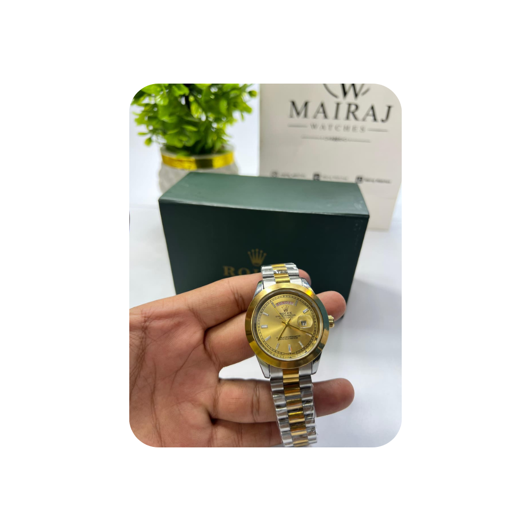 Rolex Gold and Silver + Gold Dial with DAY and DATE function| Water Proof | Stainless steel
