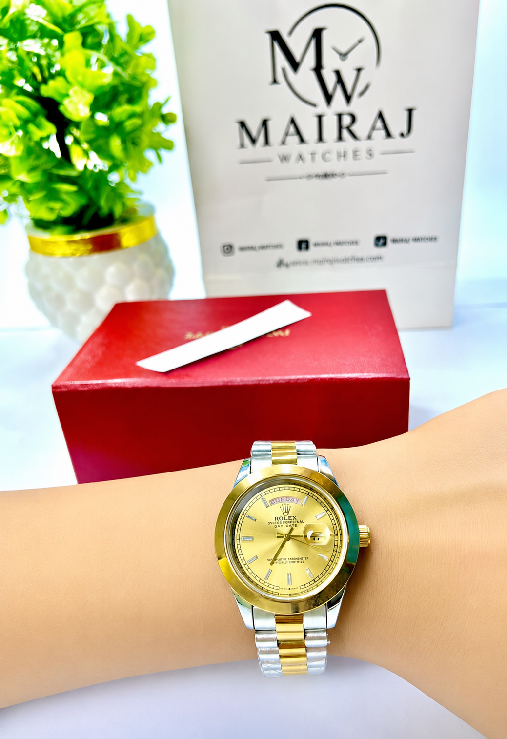 Rolex Gold and Silver + Gold Dial with DAY and DATE function| Water Proof | Stainless steel