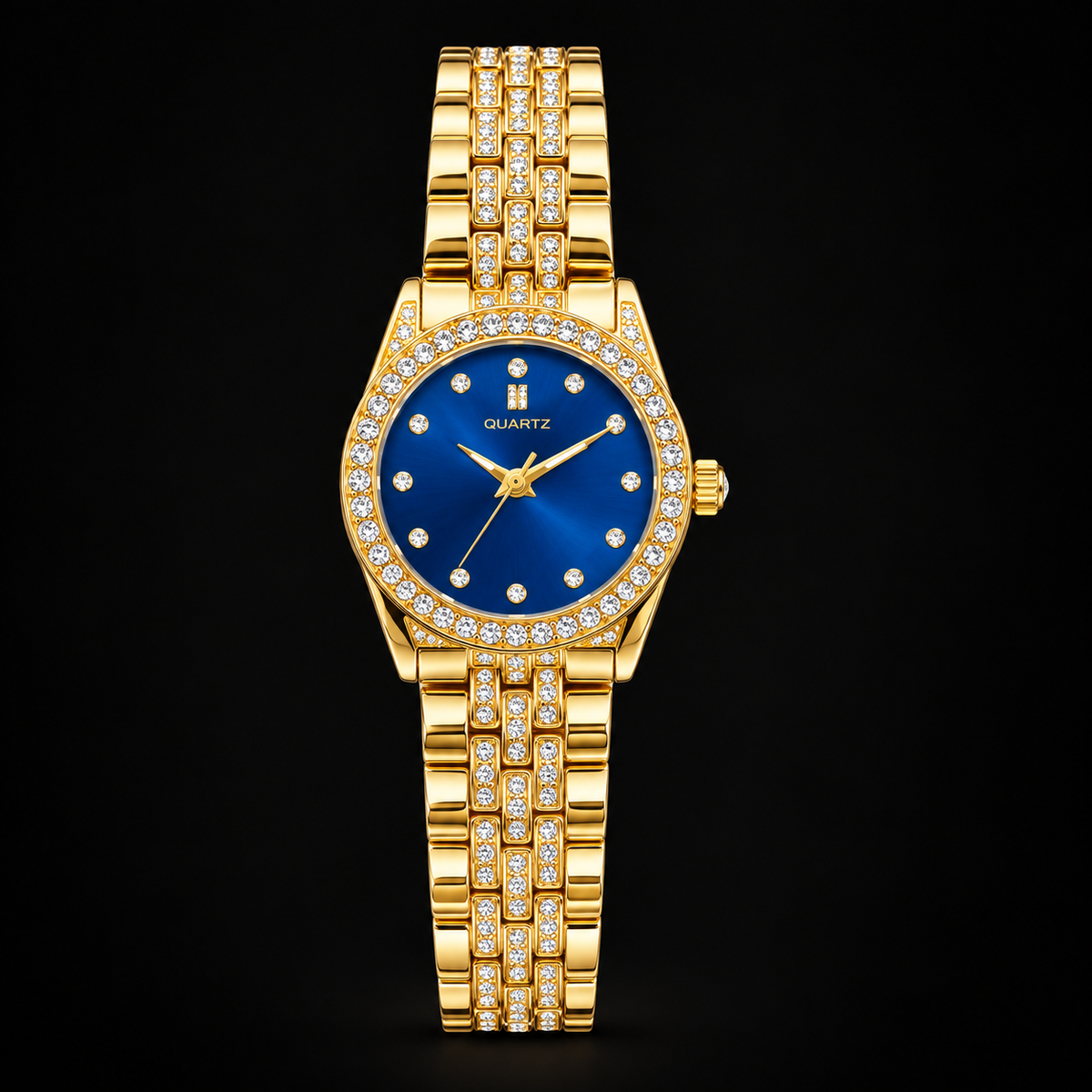 Luxury Gold Crystal Diamond-Style Quartz Watch for Women