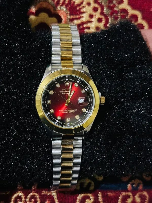 Gold & Silver + Red Dial | Waterproof | Stainless Steel