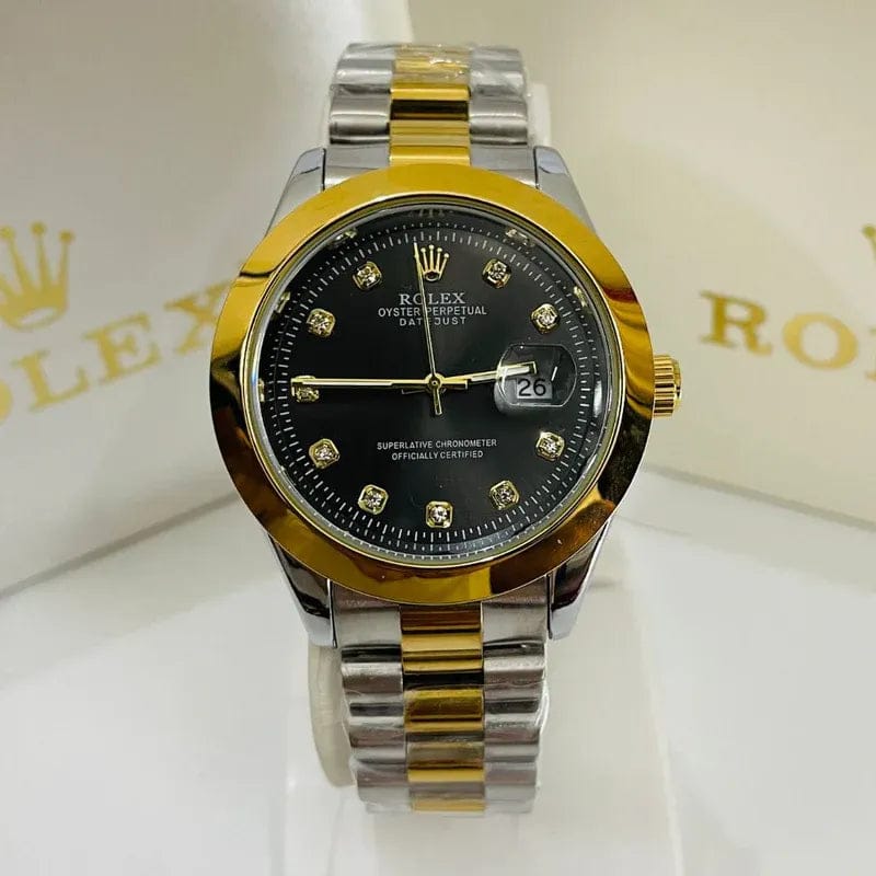 ROLEX Gold & Silver + Black Dial | Stainless Steel | Waterproof