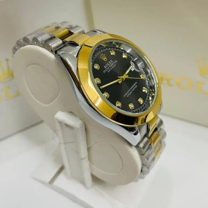 ROLEX Gold & Silver + Black Dial | Stainless Steel | Waterproof
