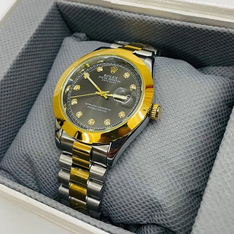 ROLEX Gold & Silver + Black Dial | Stainless Steel | Waterproof