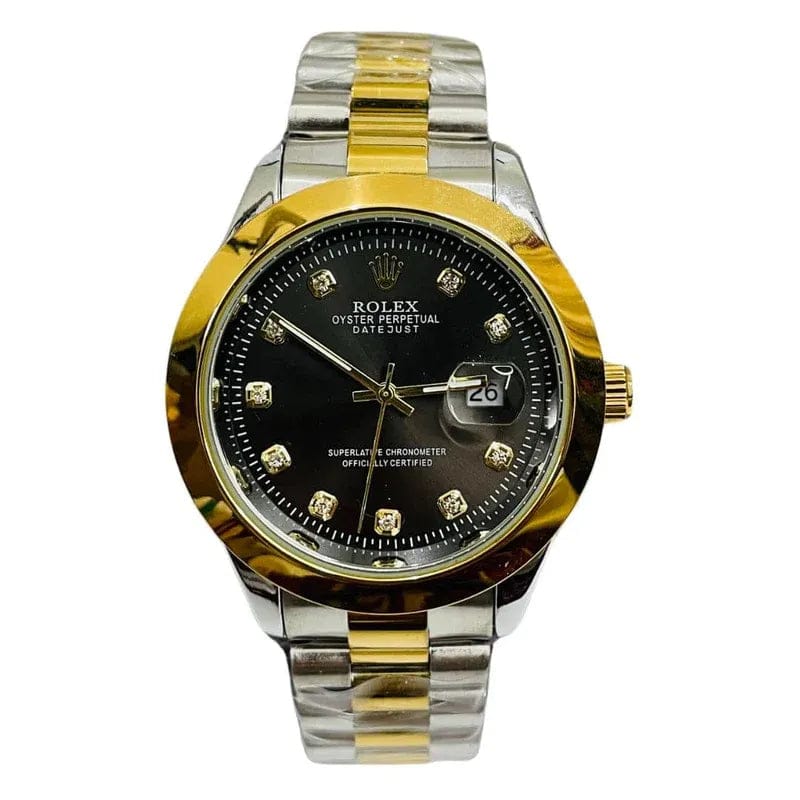 ROLEX Gold & Silver + Black Dial | Stainless Steel | Waterproof