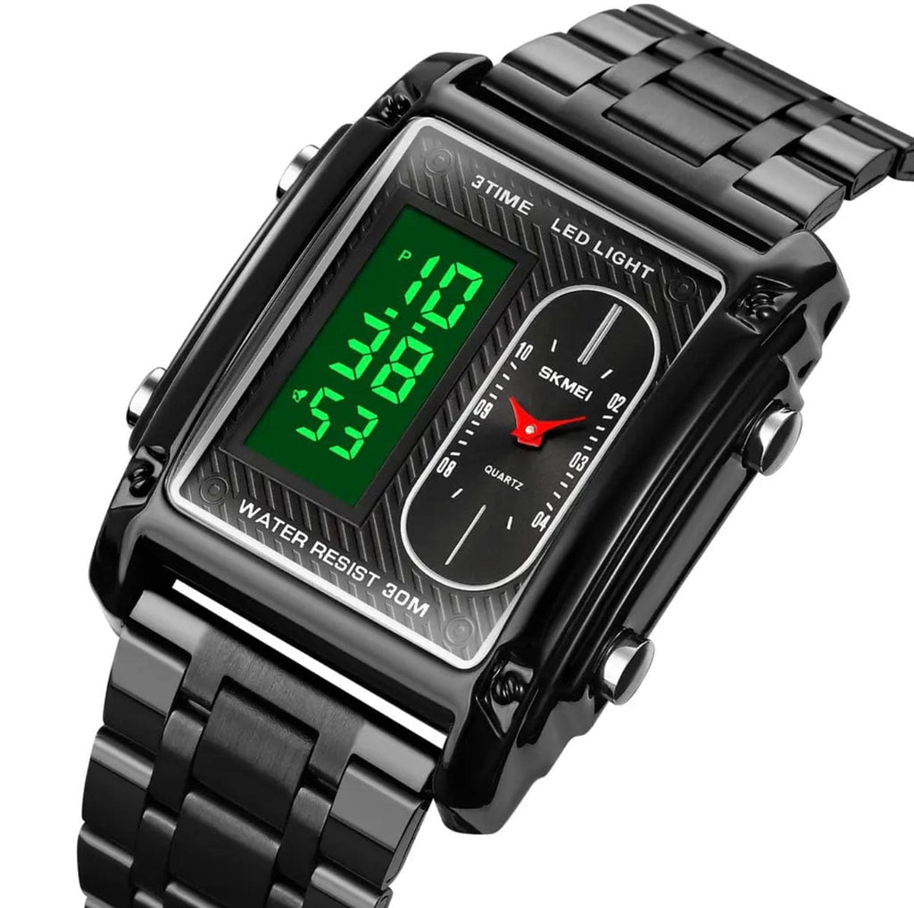 Skmei 3 Time Sports Watch With Stainless Steel Water proof
