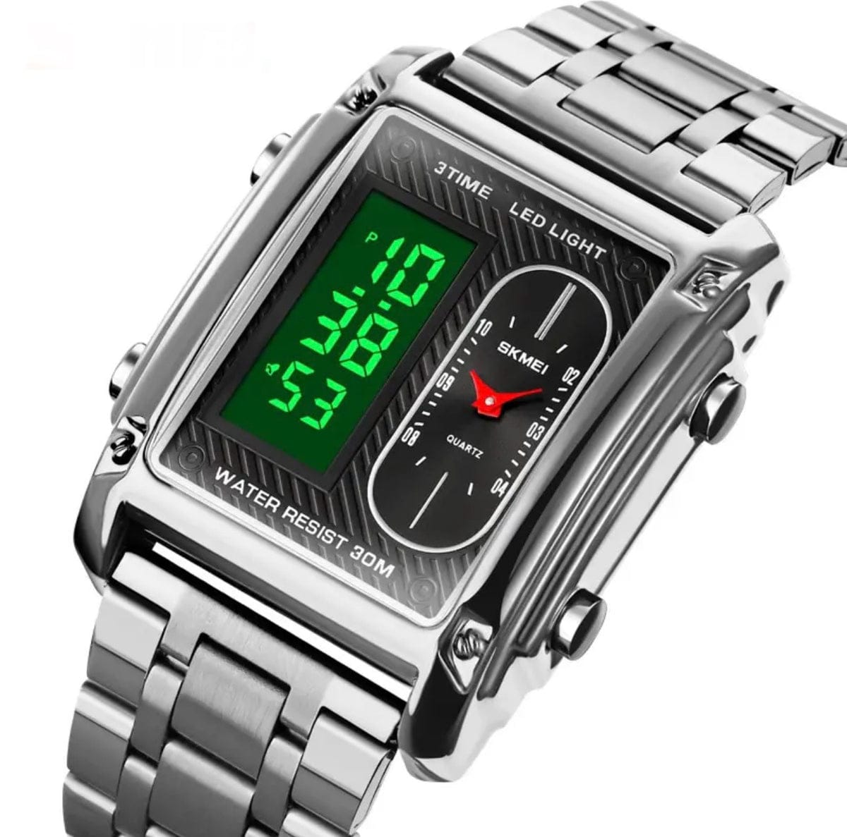 Skmei 3 Time Sports Watch With Stainless Steel Water proof
