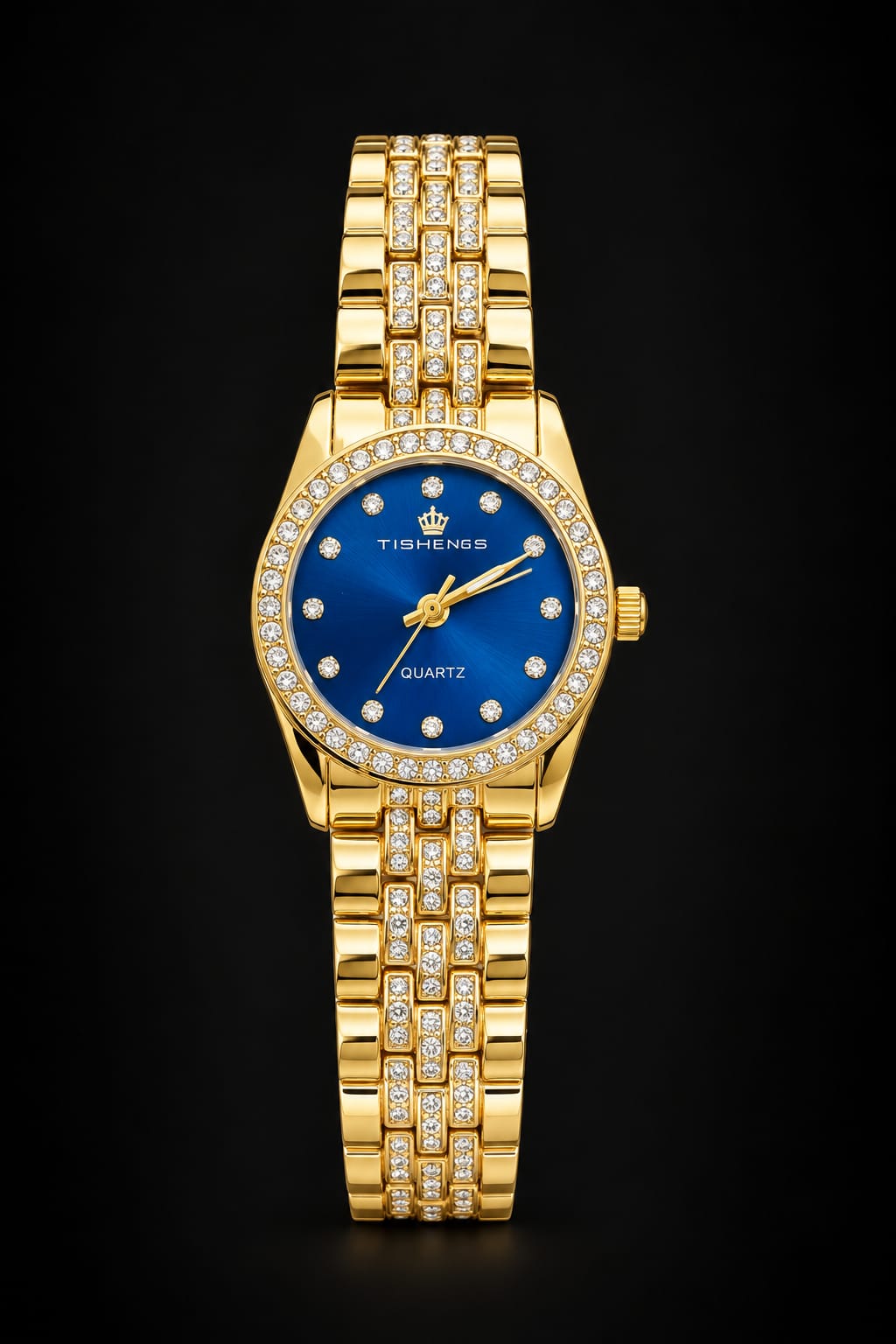 Luxury Gold Crystal Diamond-Style Quartz Watch for Women