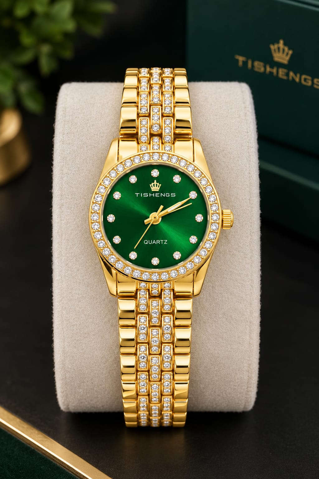 Luxury Gold Crystal Diamond-Style Quartz Watch for Women