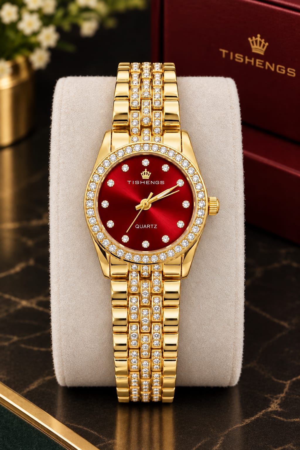 Luxury Gold Crystal Diamond-Style Quartz Watch for Women