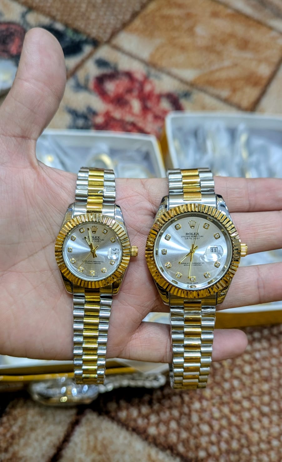 Rolex Datejust Couple Watch Set – Black Dial Gold & Silver Premium Edition