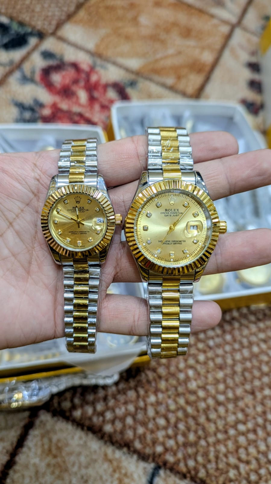 Rolex Datejust Couple Watch Set – Black Dial Gold & Silver Premium Edition