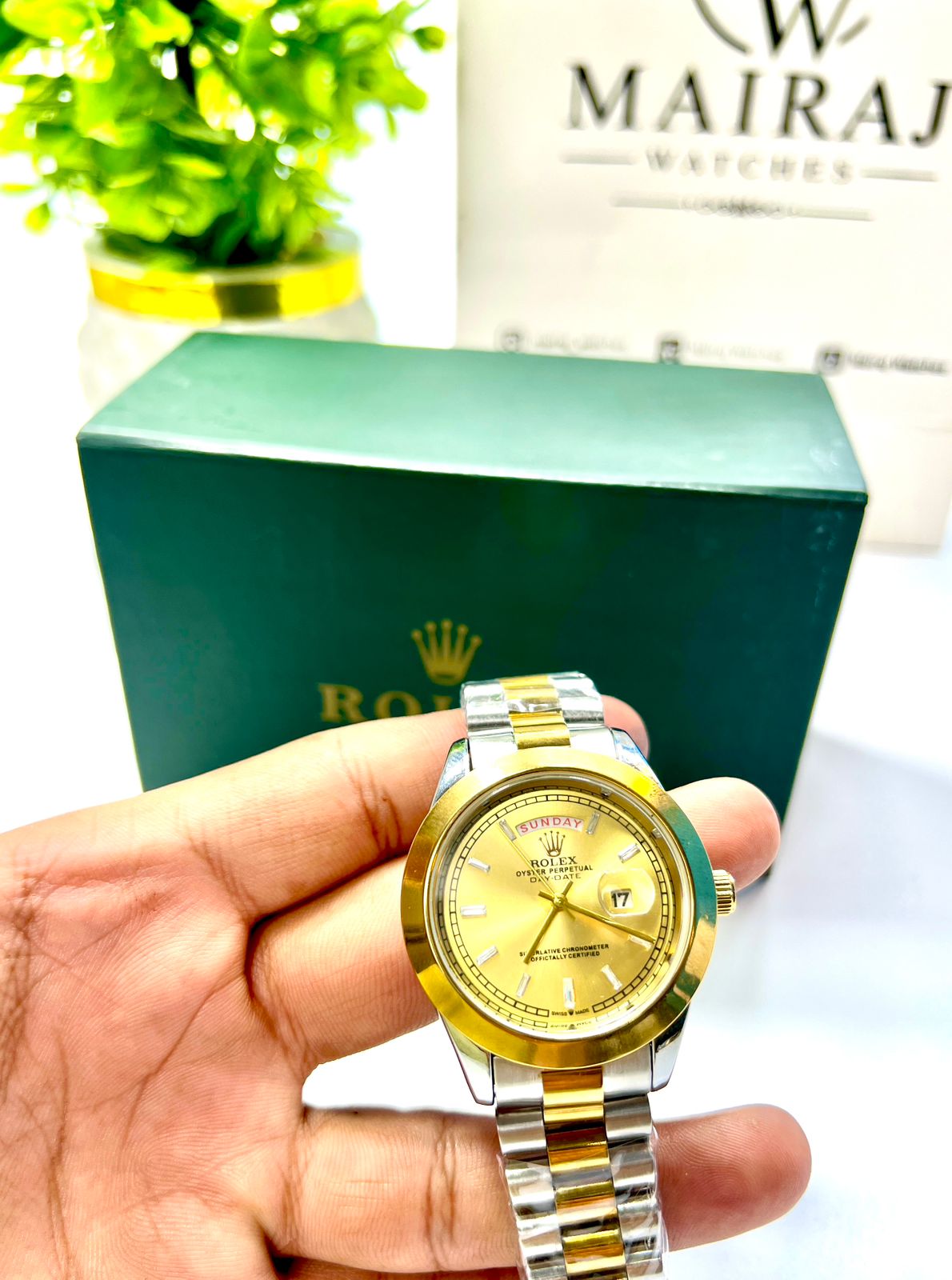 Rolex Gold and Silver + Gold Dial with DAY and DATE function| Water Proof | Stainless steel