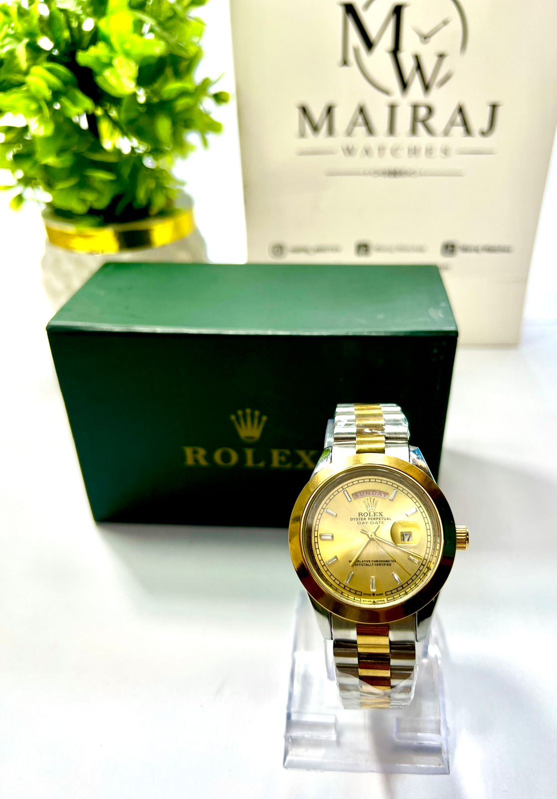 Rolex Gold and Silver + Gold Dial with DAY and DATE function| Water Proof | Stainless steel