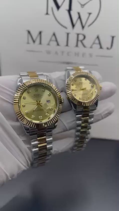 Rolex Datejust Couple Watch Set – Black Dial Gold & Silver Premium Edition