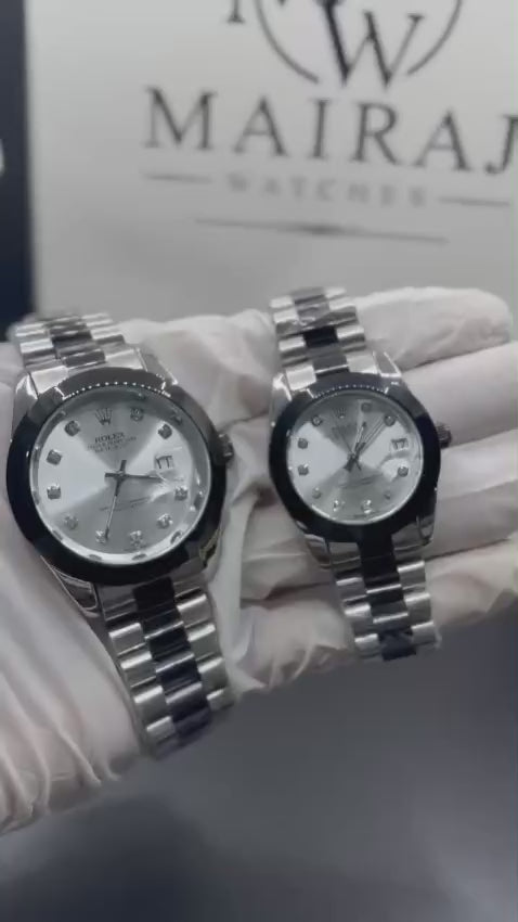 Rolex Datejust Couple Watch Set – Black Dial Gold & Silver Premium Edition