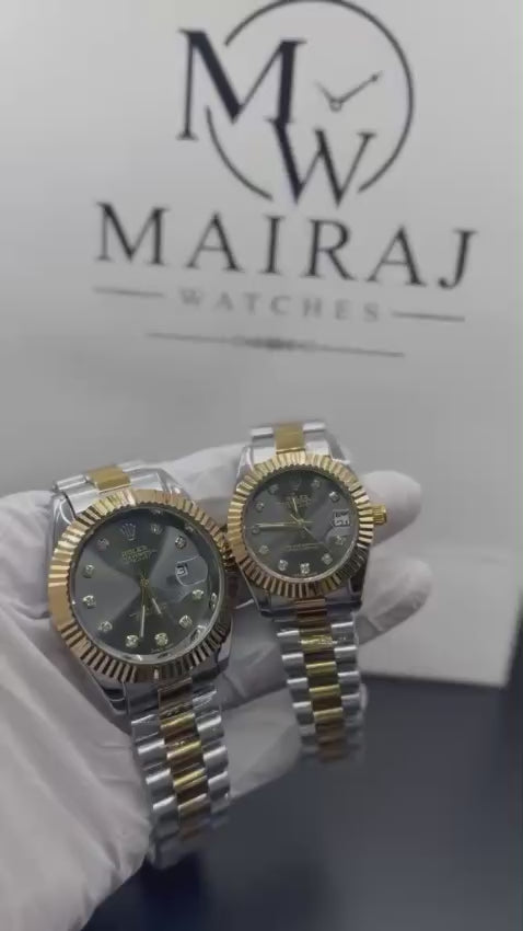 Rolex Datejust Couple Watch Set – Black Dial Gold & Silver Premium Edition