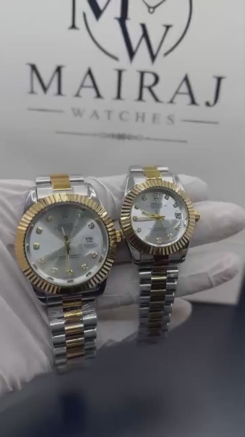 Rolex Datejust Couple Watch Set – Black Dial Gold & Silver Premium Edition